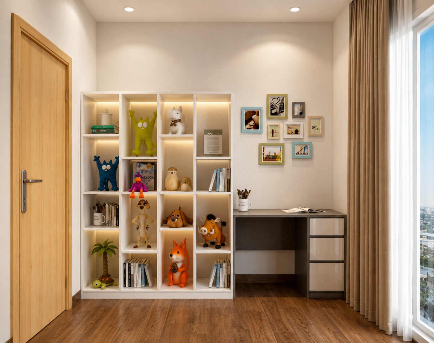 Kệ tủ trưng bày đồ chơi, thú nhồi bông cho bé