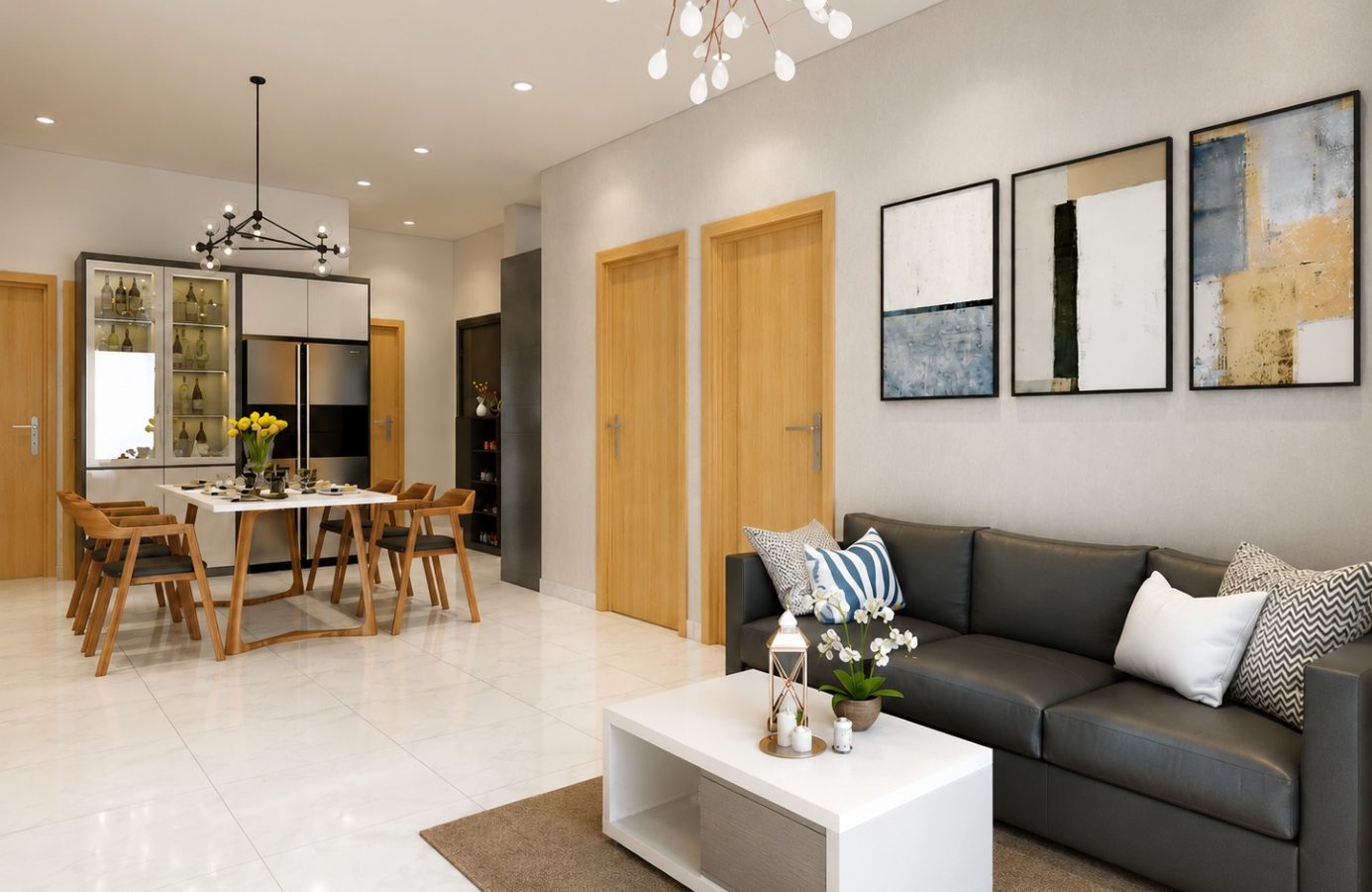 Nội thất bếp liền khách hiện đại, tiết kiệm diện tích chung cư