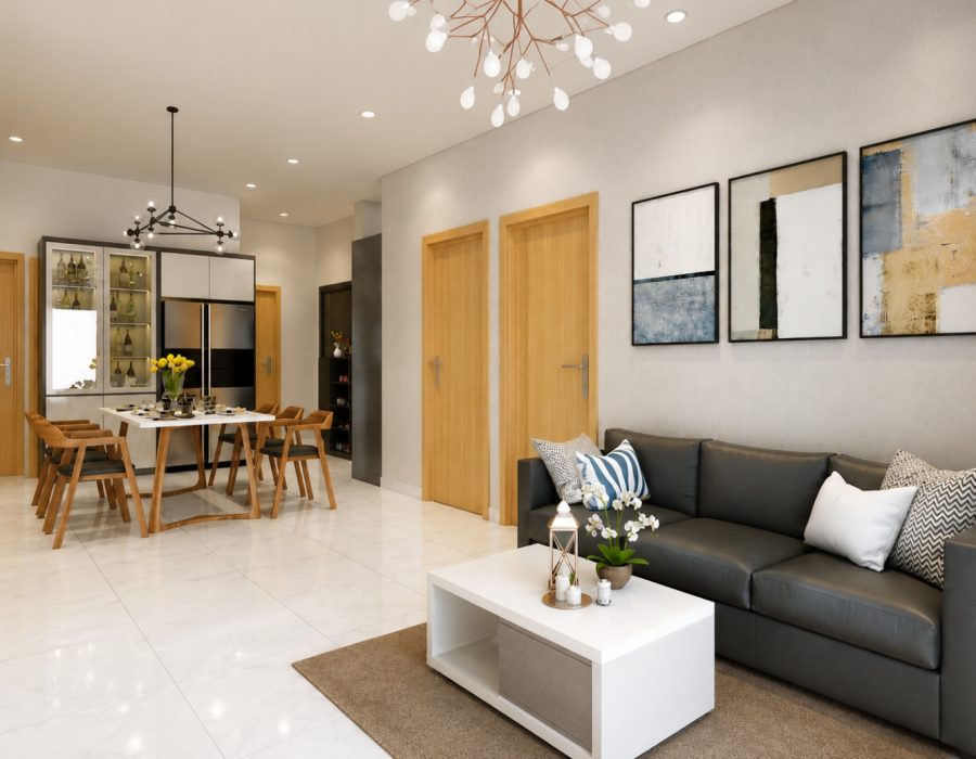 Nội thất bếp liền khách hiện đại, tiết kiệm diện tích chung cư