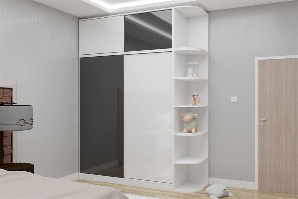 Thiết kế tủ quần áo Acrylic xám trắng sang trọng