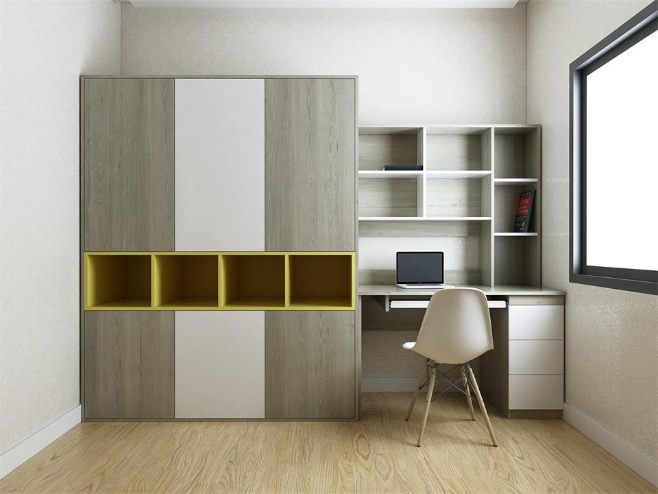 Thiết kế tủ quần áo Melamine trắng xám hiện đại