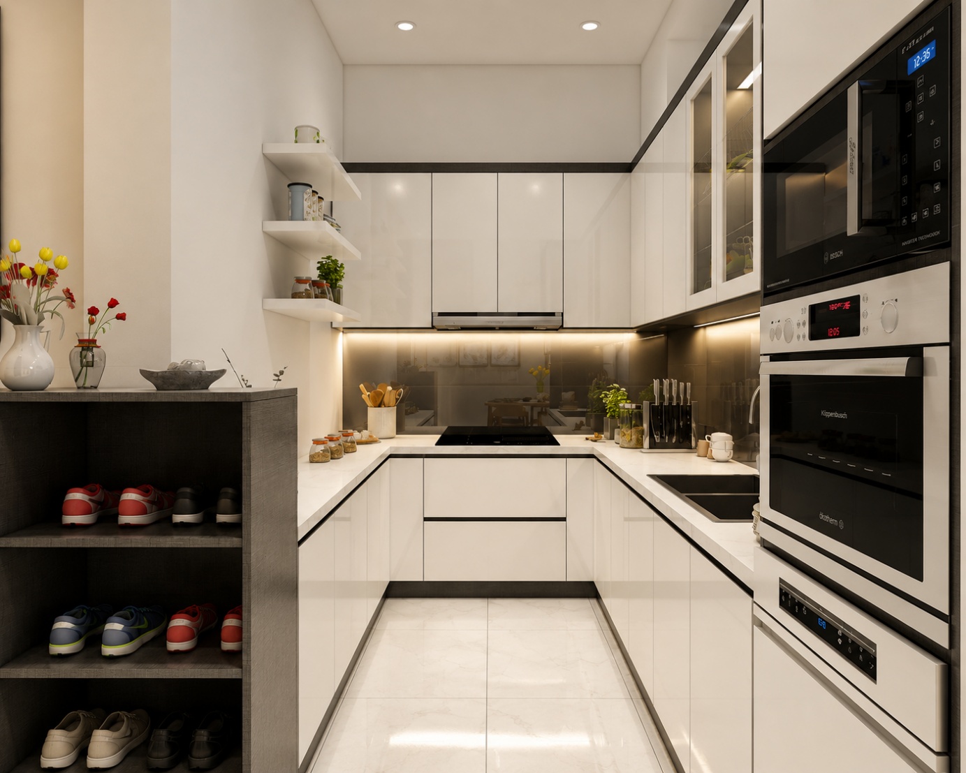 Tủ bếp Acrylic chữ U cho không gian bếp nhỏ hẹp