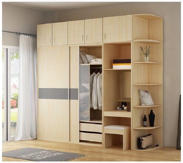Tủ quần áo gỗ công nghiệp thiết kế hiện đại kết hợp kệ trang trí đẹp